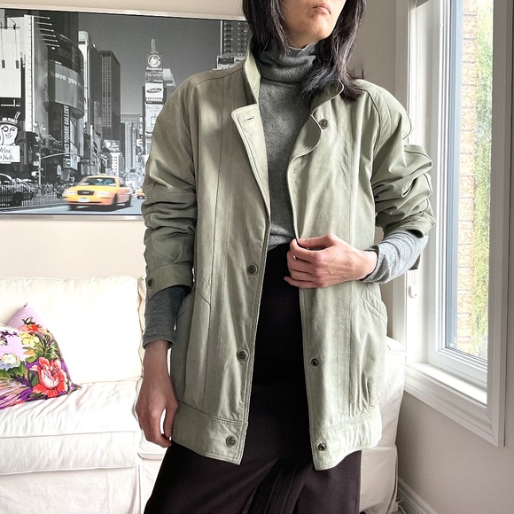 Danier Taupe/green Sueded leather jacket - Picture 2 of 16